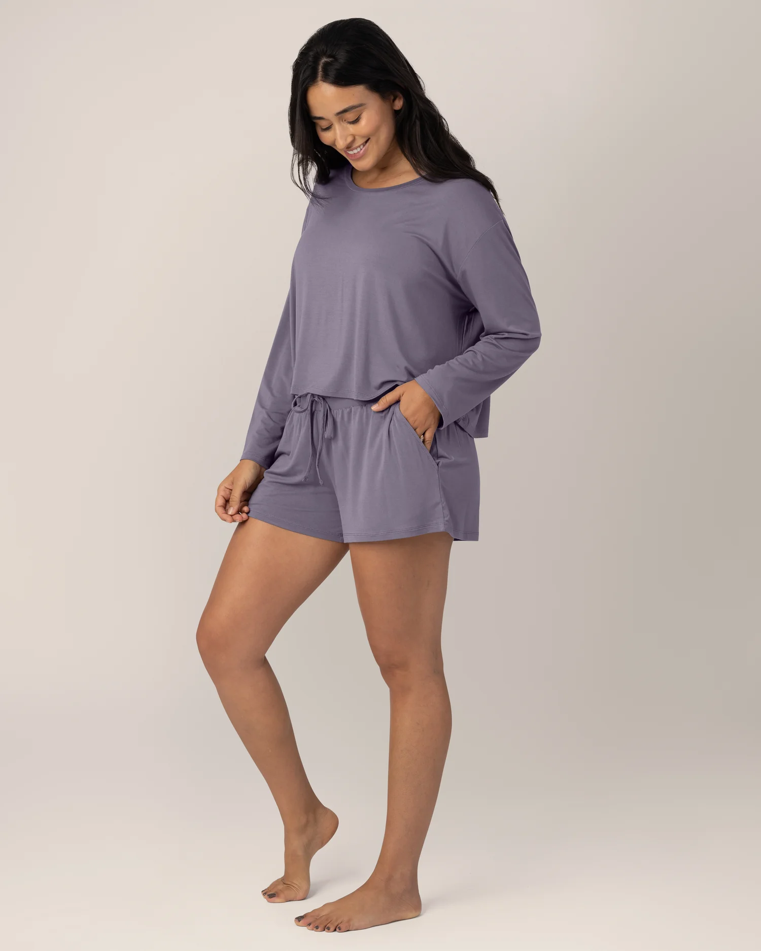 Aria Bamboo Casual Cropped Long Sleeve Top | Granite - Image 4