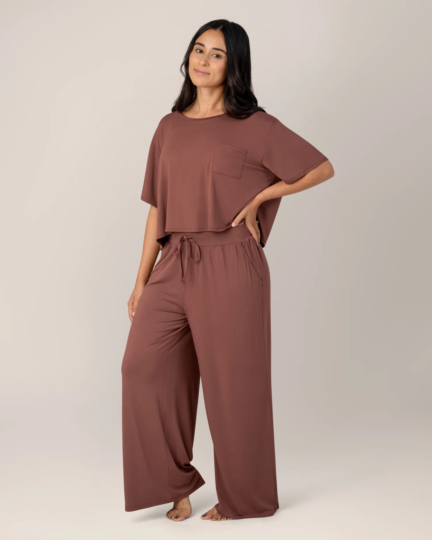 Aria Bamboo Casual Cropped Short Sleeve Top | Redwood - Image 4