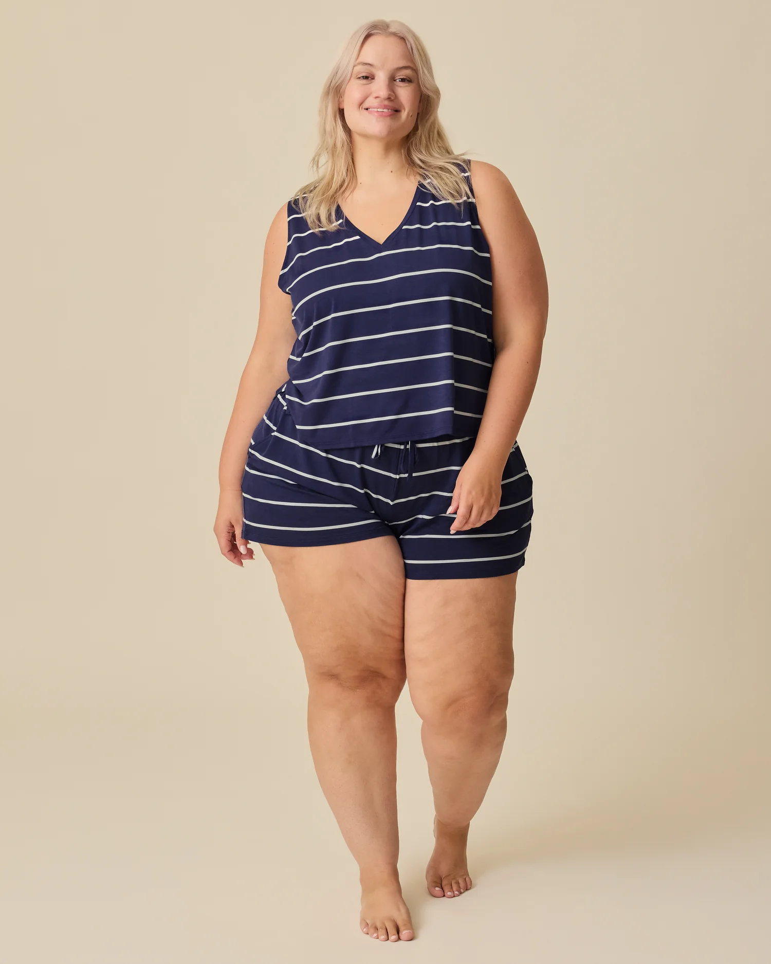 Aria Bamboo Casual Lounge Short | Navy & White Stripe - Image 2