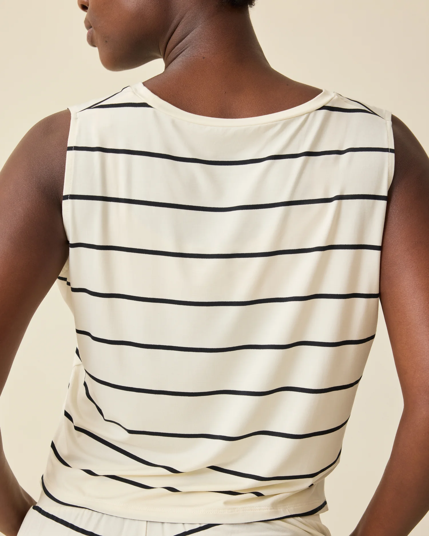 Aria Bamboo Cropped V-neck Tank | White & Black Stripe - Image 4