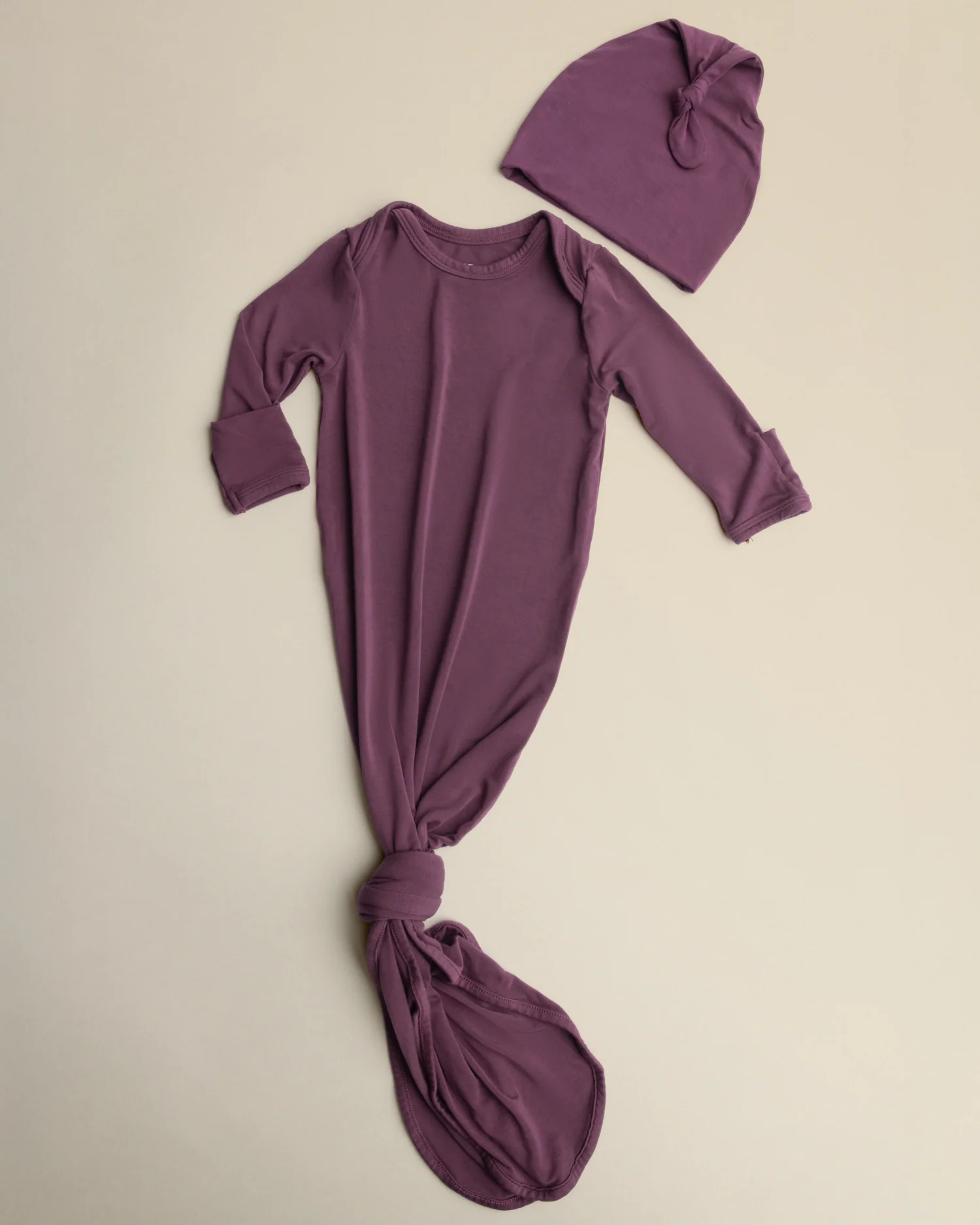 Bamboo Knotted Baby Gown & Hat | Burgundy Plum - Image 3