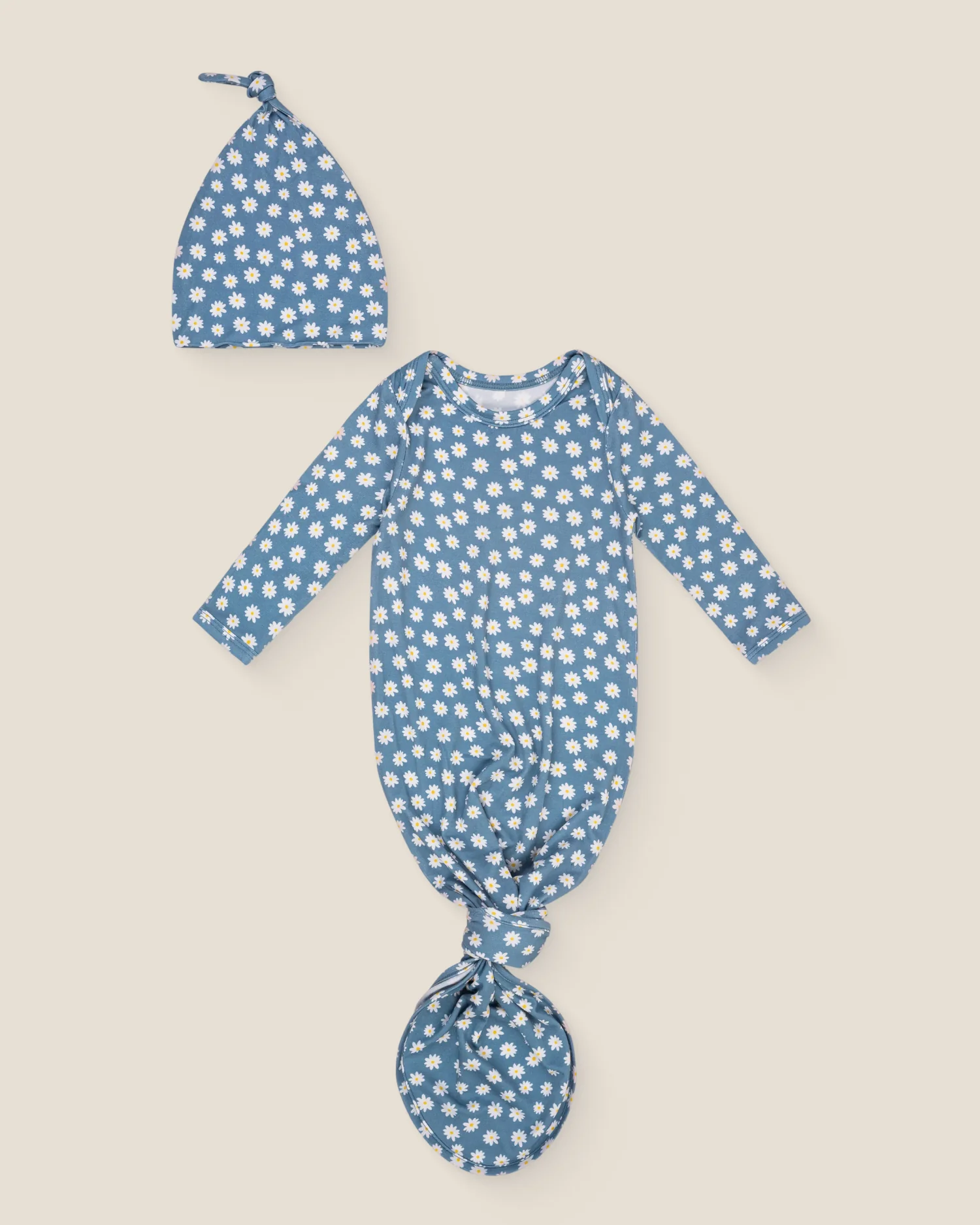 Bamboo Knotted Baby Gown & Hat | Blue Daisies