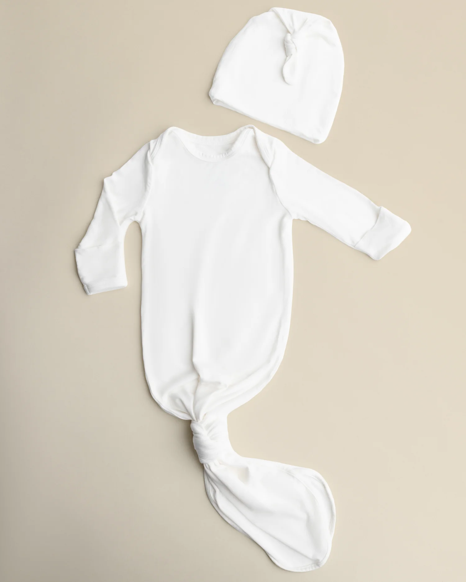 Bamboo Knotted Baby Gown & Hat | Pearl - Image 3