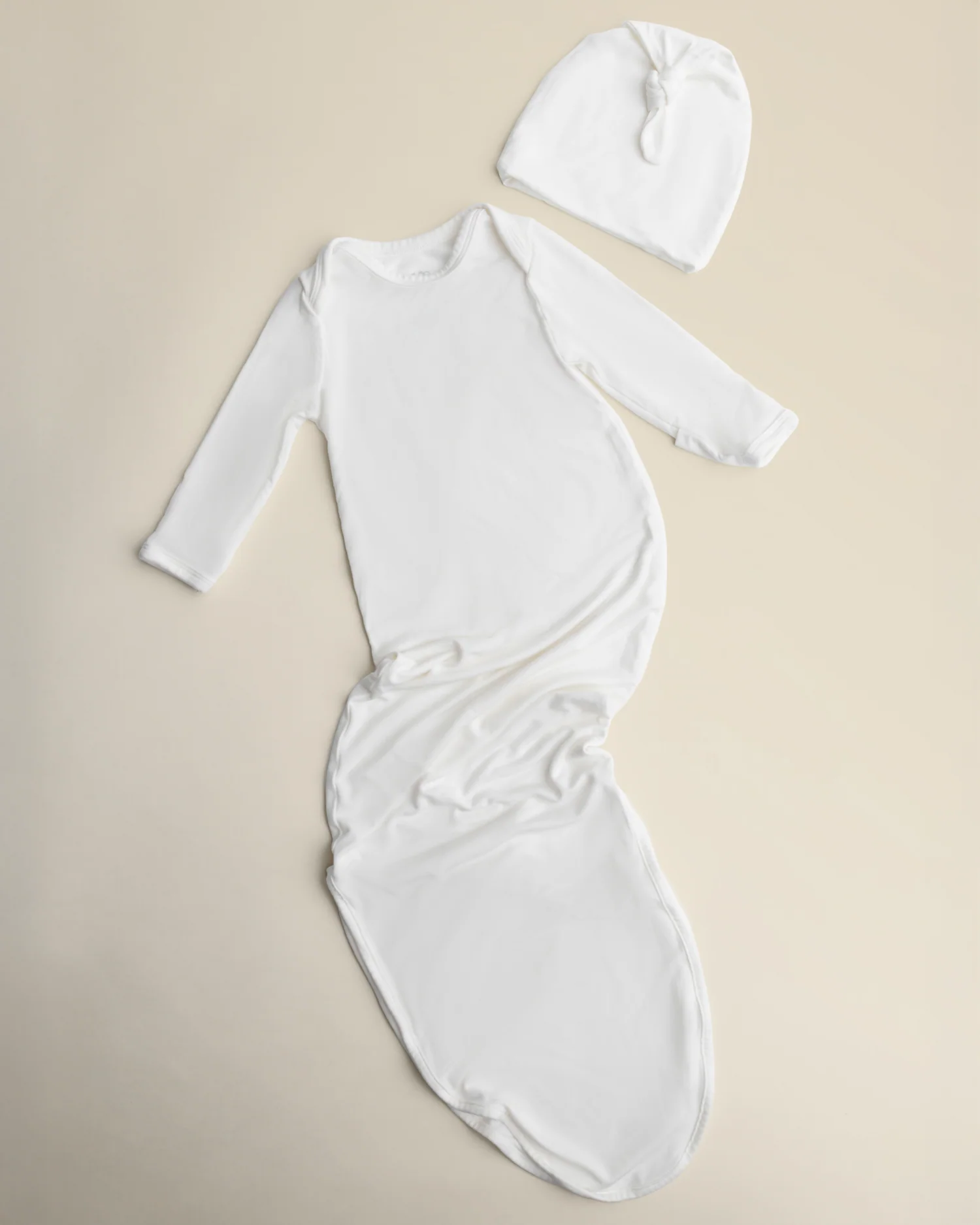 Bamboo Knotted Baby Gown & Hat | Pearl - Image 6