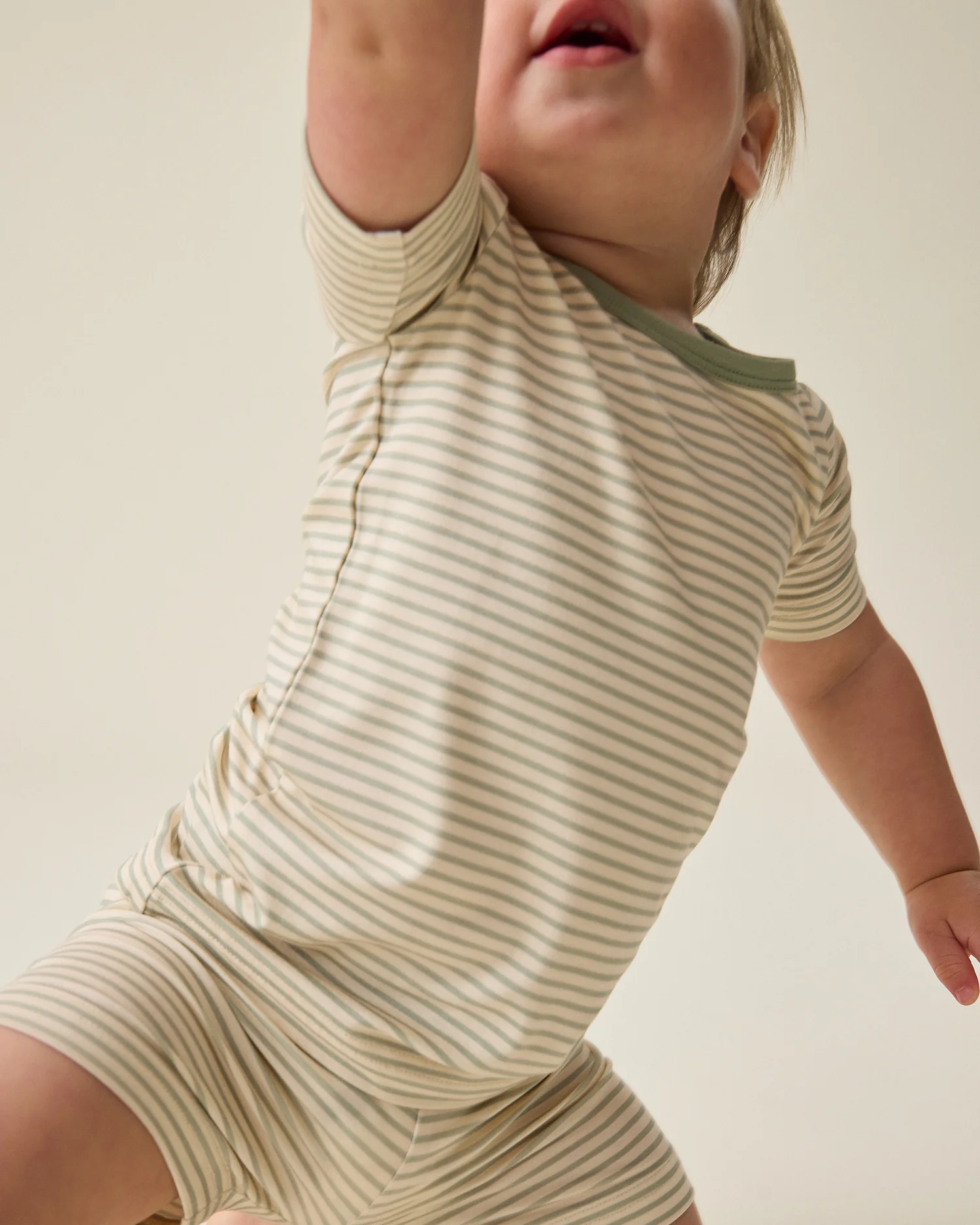 Bamboo Short Sleeve & Shorts Set | Sage Candy Stripe - Image 3