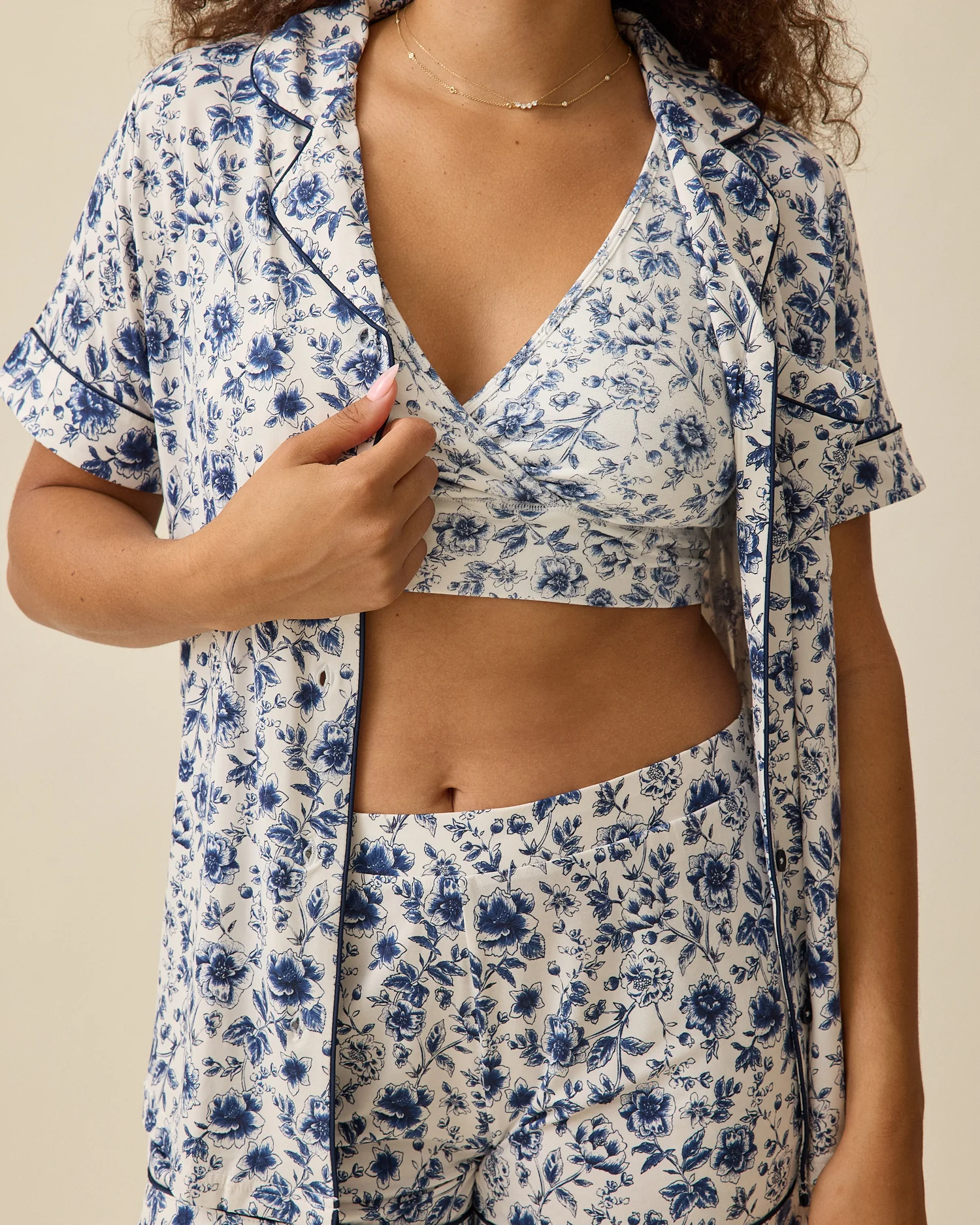Clea Bamboo Short Sleeve Pajama Set | Navy Toile - Image 3