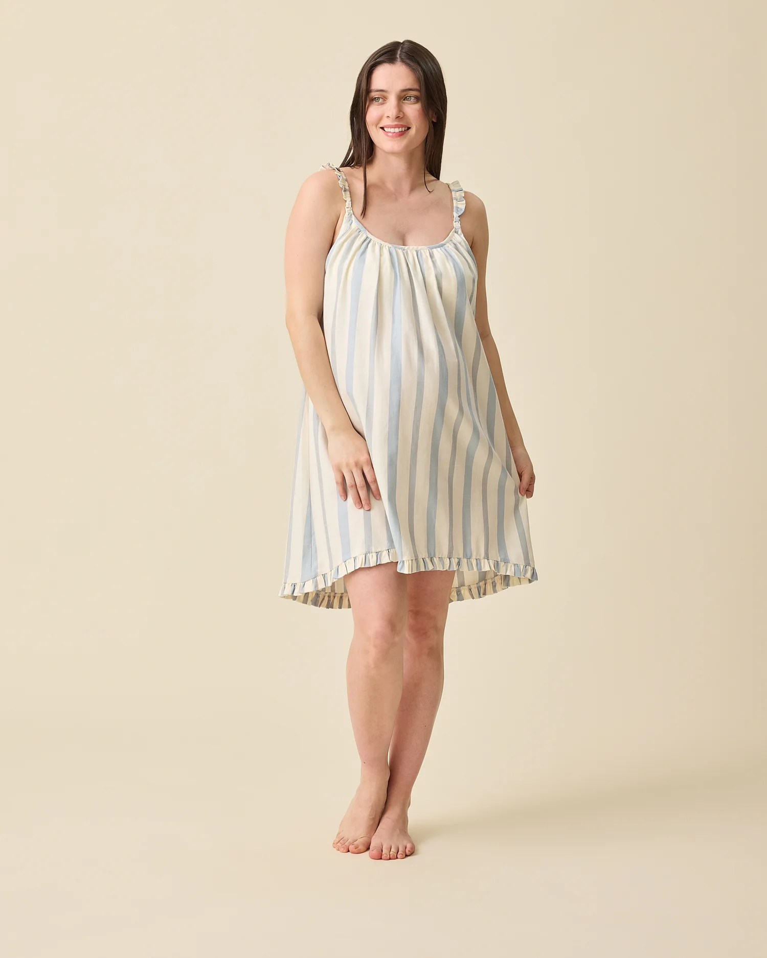 Dreamy Cotton Maternity & Nursing Nightgown | Vintage Blue Stripe - Image 3