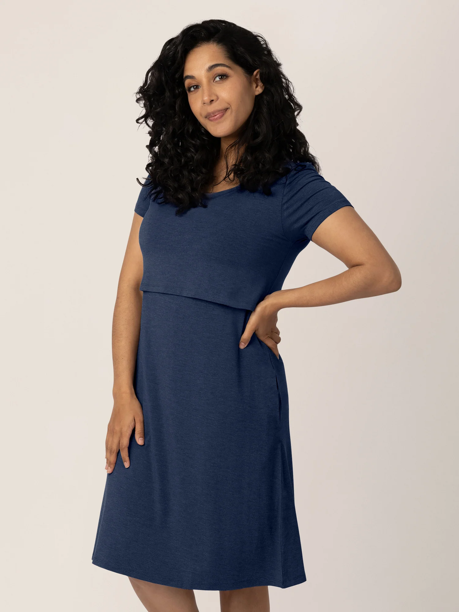 Eleanora Bamboo Maternity & Nursing Dress | Navy Heather - Image 2