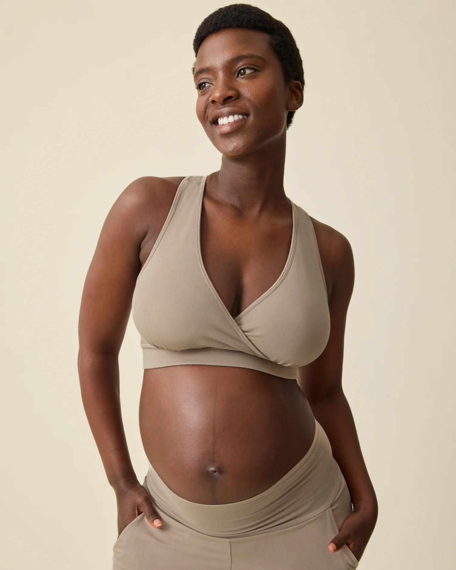 French Terry Racerback Nursing & Sleep Bra | Sandstone - Image 3