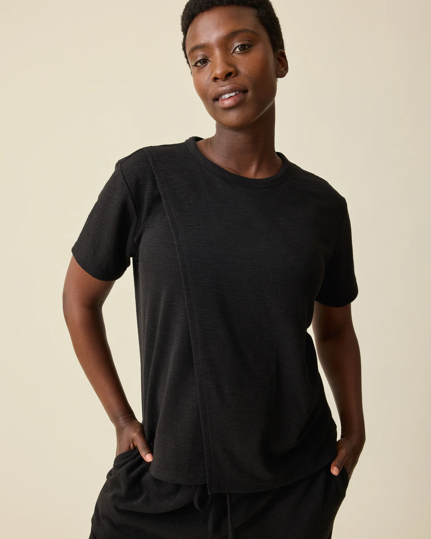 Luxe Terry Maternity & Nursing Split Hem T-shirt | Black