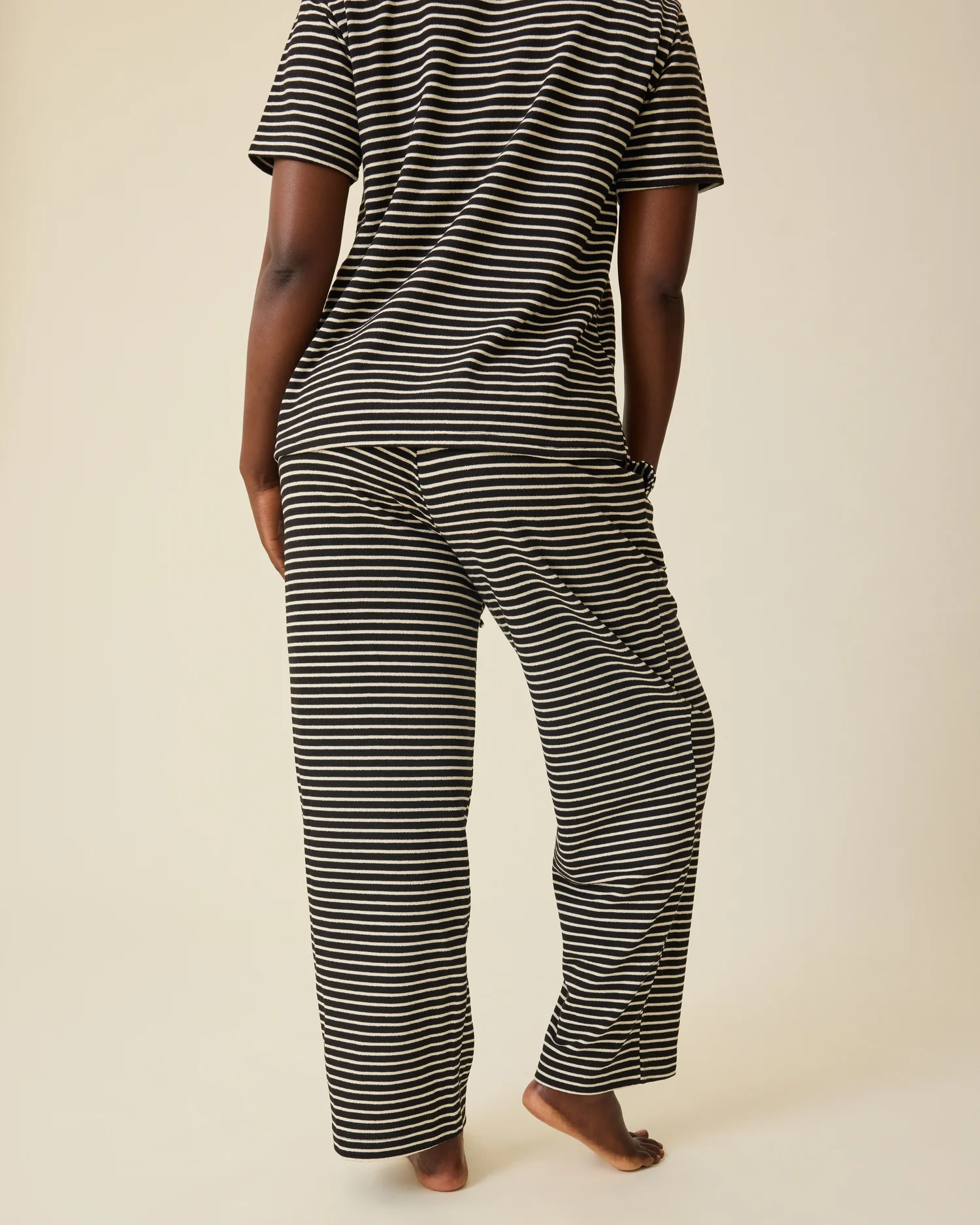 Luxe Terry Maternity & Postpartum Pant | Black & Ivory Stripe - Image 4