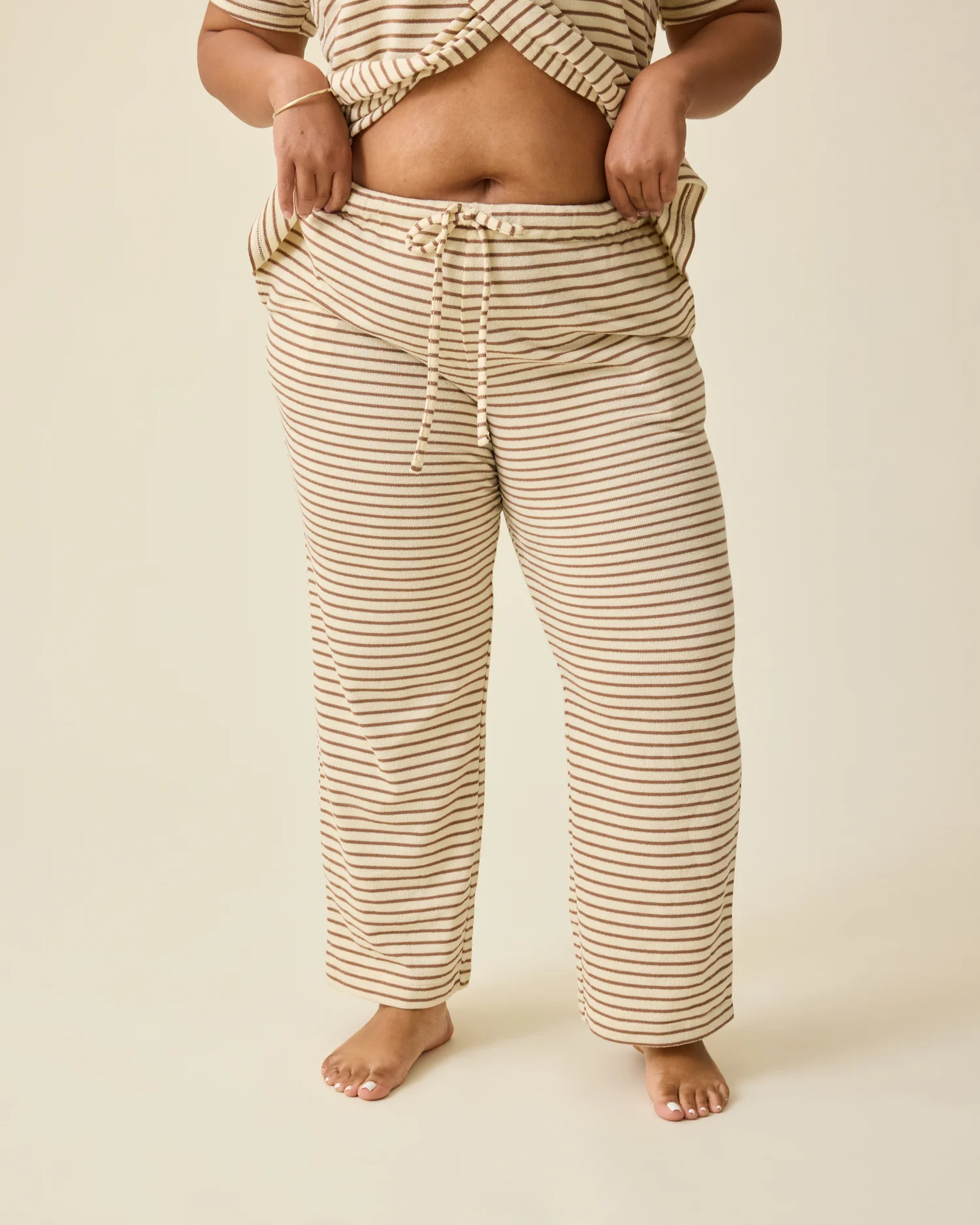 Luxe Terry Maternity & Postpartum Pant | Ivory & Chocolate Stripe