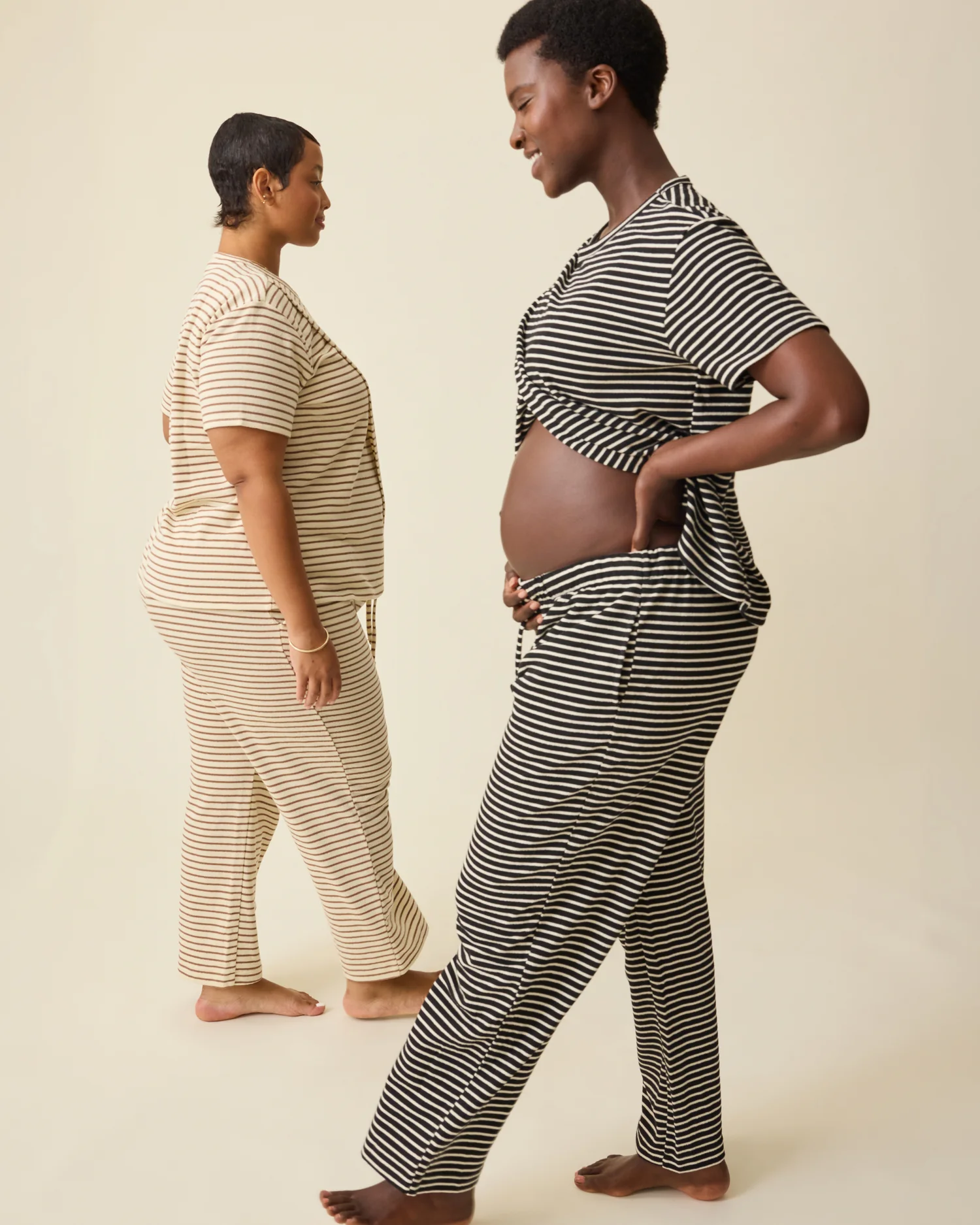 Luxe Terry Maternity & Postpartum Pant | Ivory & Chocolate Stripe - Image 7