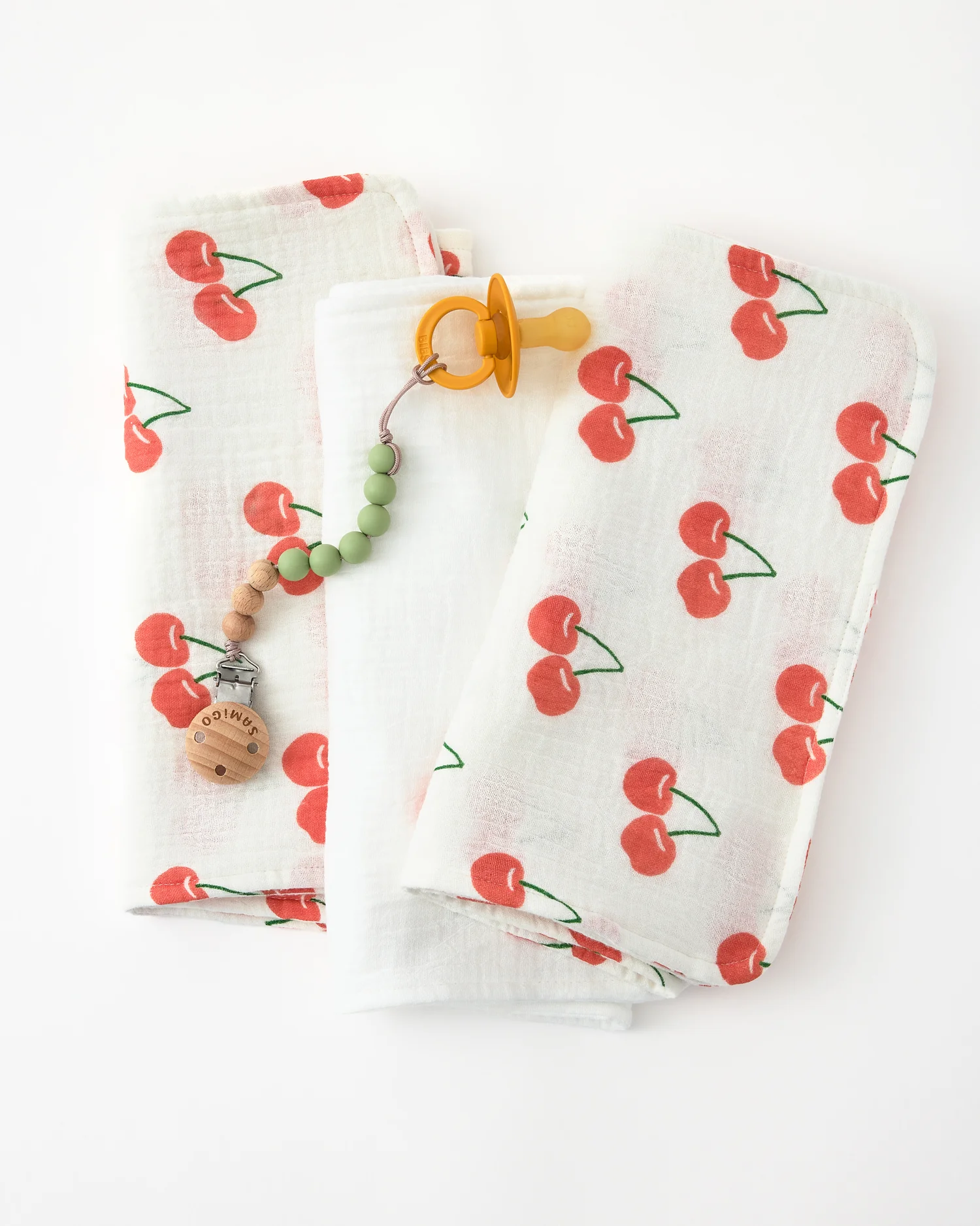Organic Muslin Burp Cloth (Three-Pack) | White Cherries - Image 3