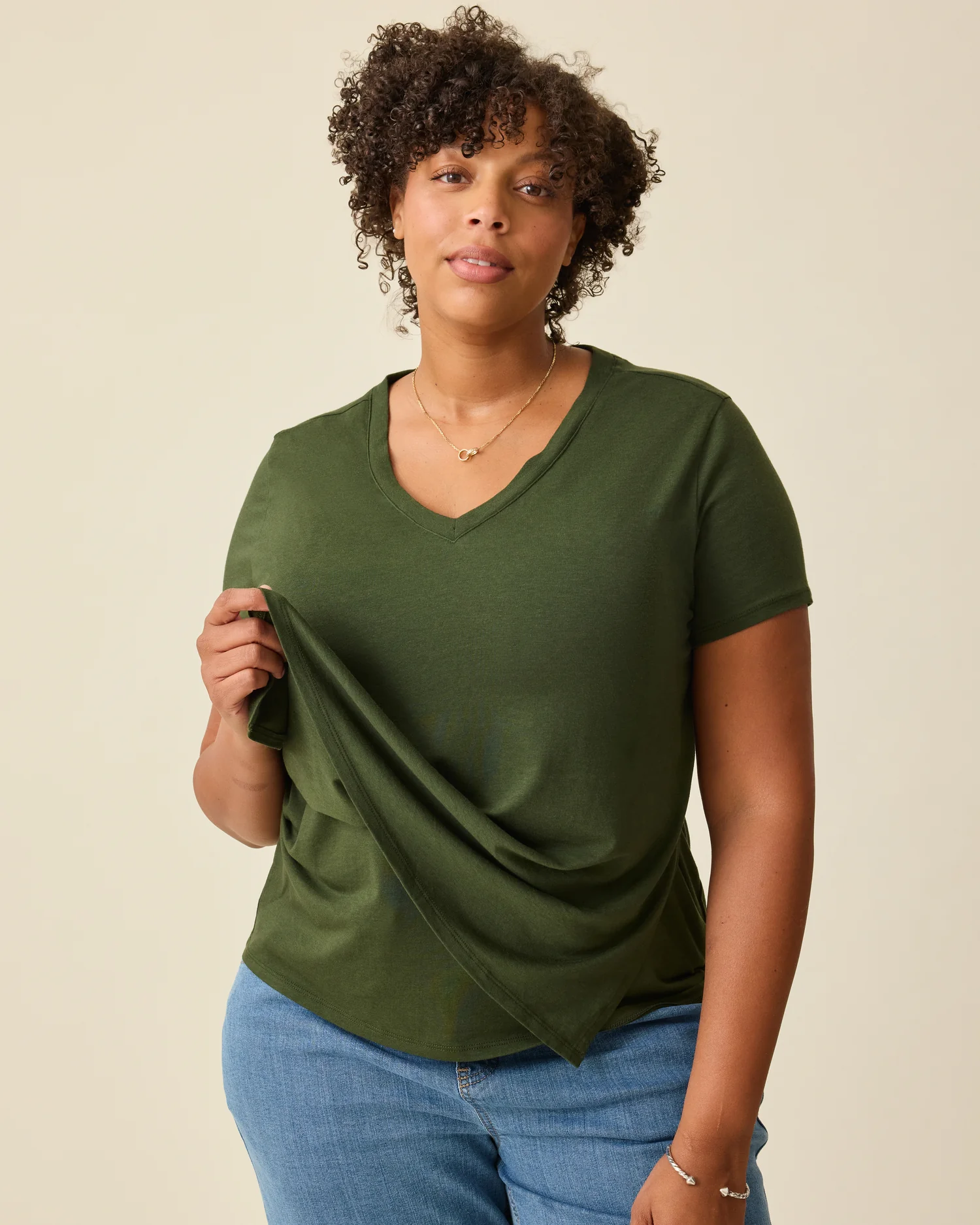 Modal V-neck Nursing T-shirt | Deep Olive - Image 3
