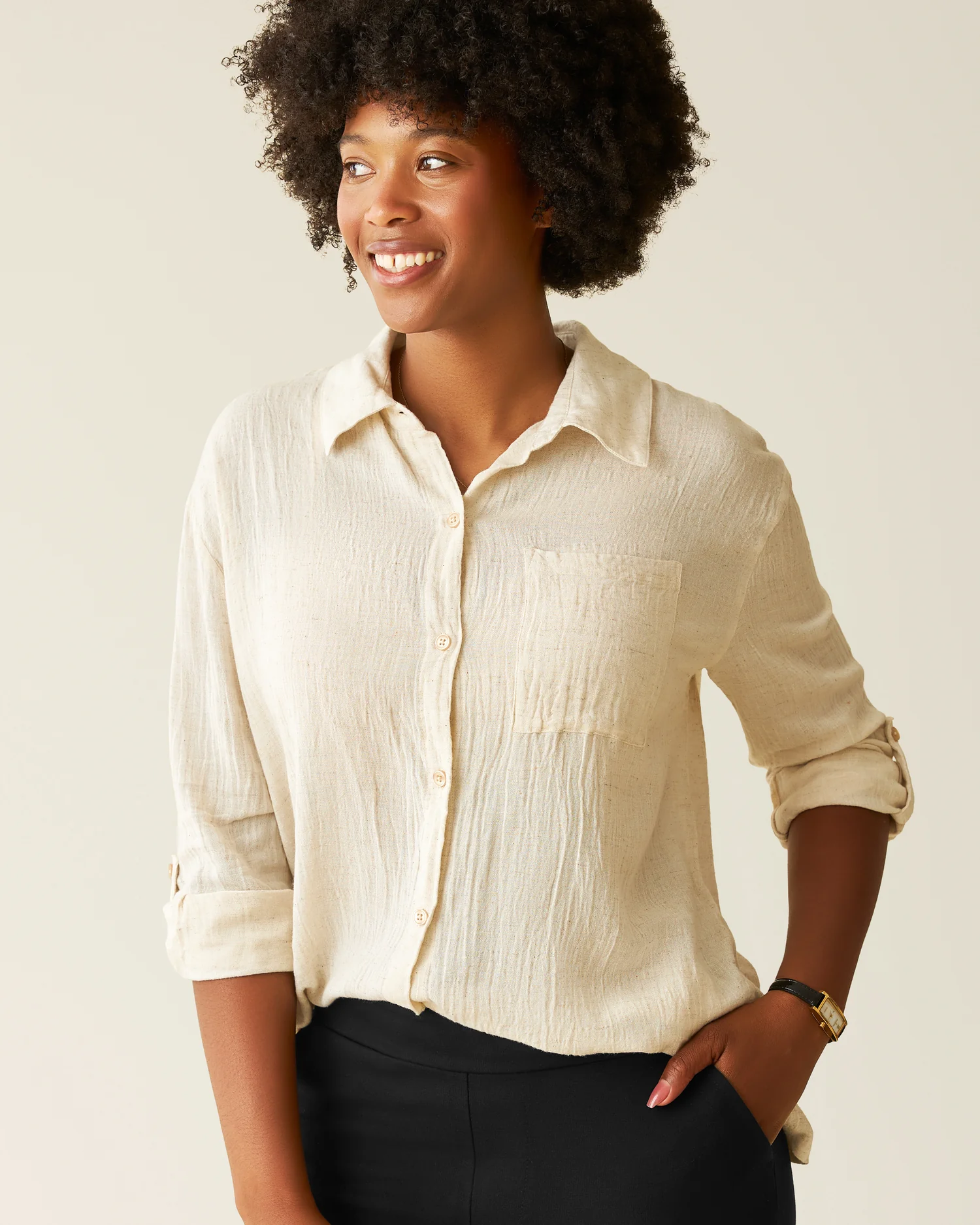 Reese Oversized Linen Button Down Shirt | Natural