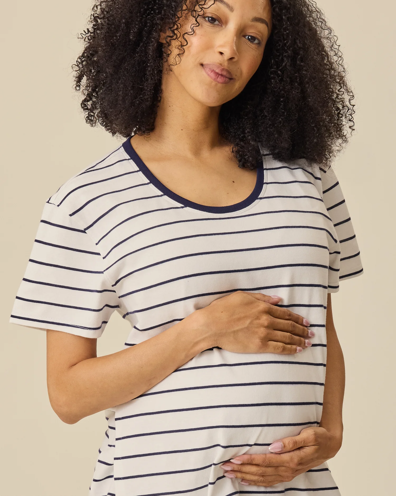 Relaxed Cotton Maternity & Nursing T-shirt | Navy & White Stripe - Image 3