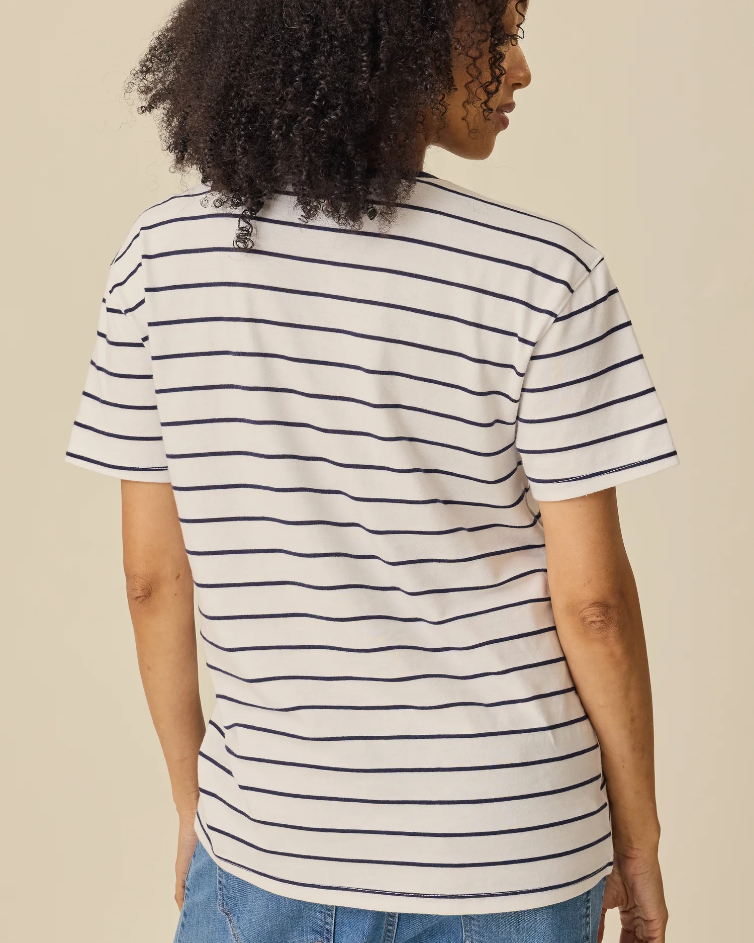 Relaxed Cotton Maternity & Nursing T-shirt | Navy & White Stripe - Image 5