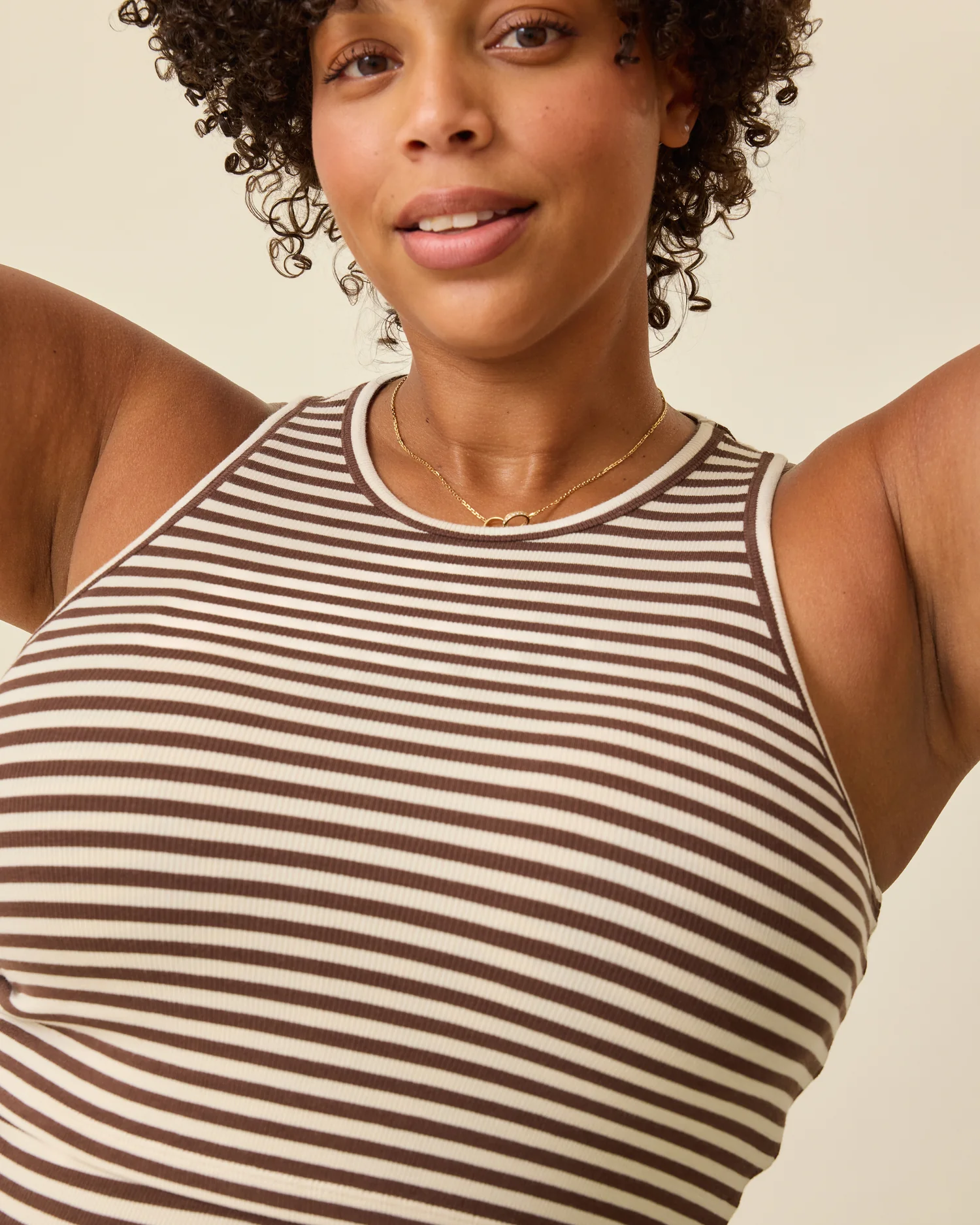 Ribbed Bamboo Racerback Nursing Tank | Chocolate & Ivory Stripe - Image 3