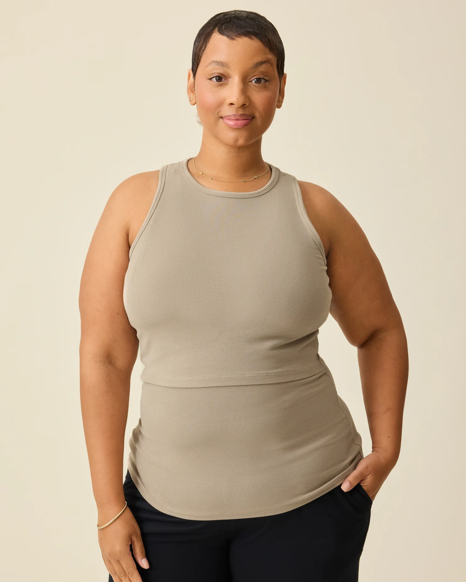 Ribbed Bamboo Racerback Nursing Tank | Sandstone