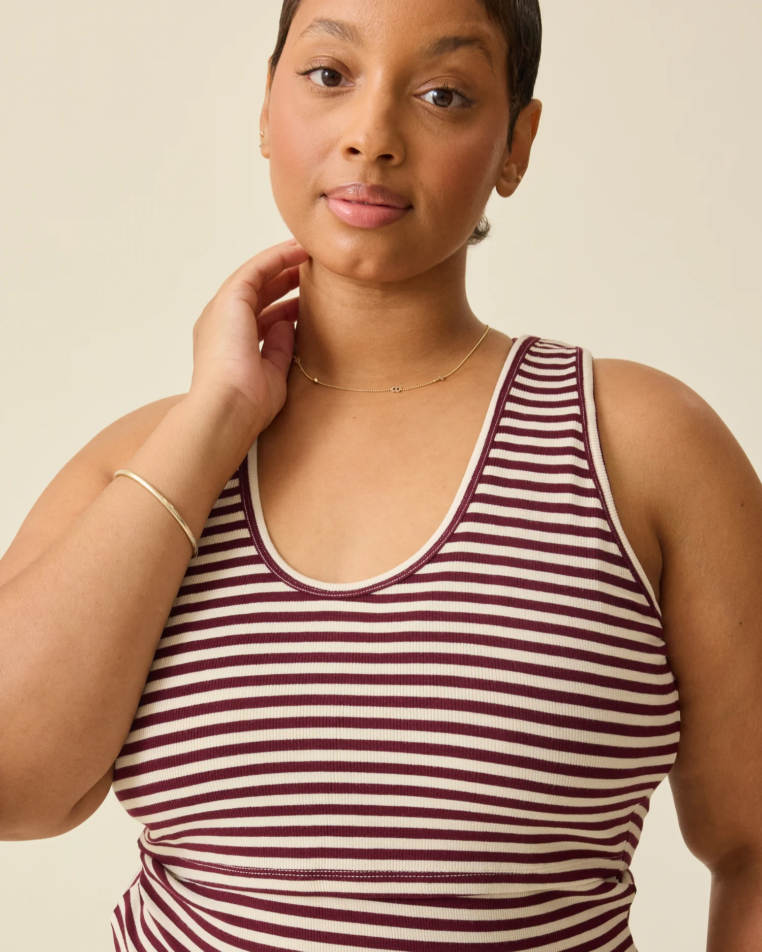 Ribbed Bamboo Scoop Neck Nursing Tank | Garnet Stripe - Image 3