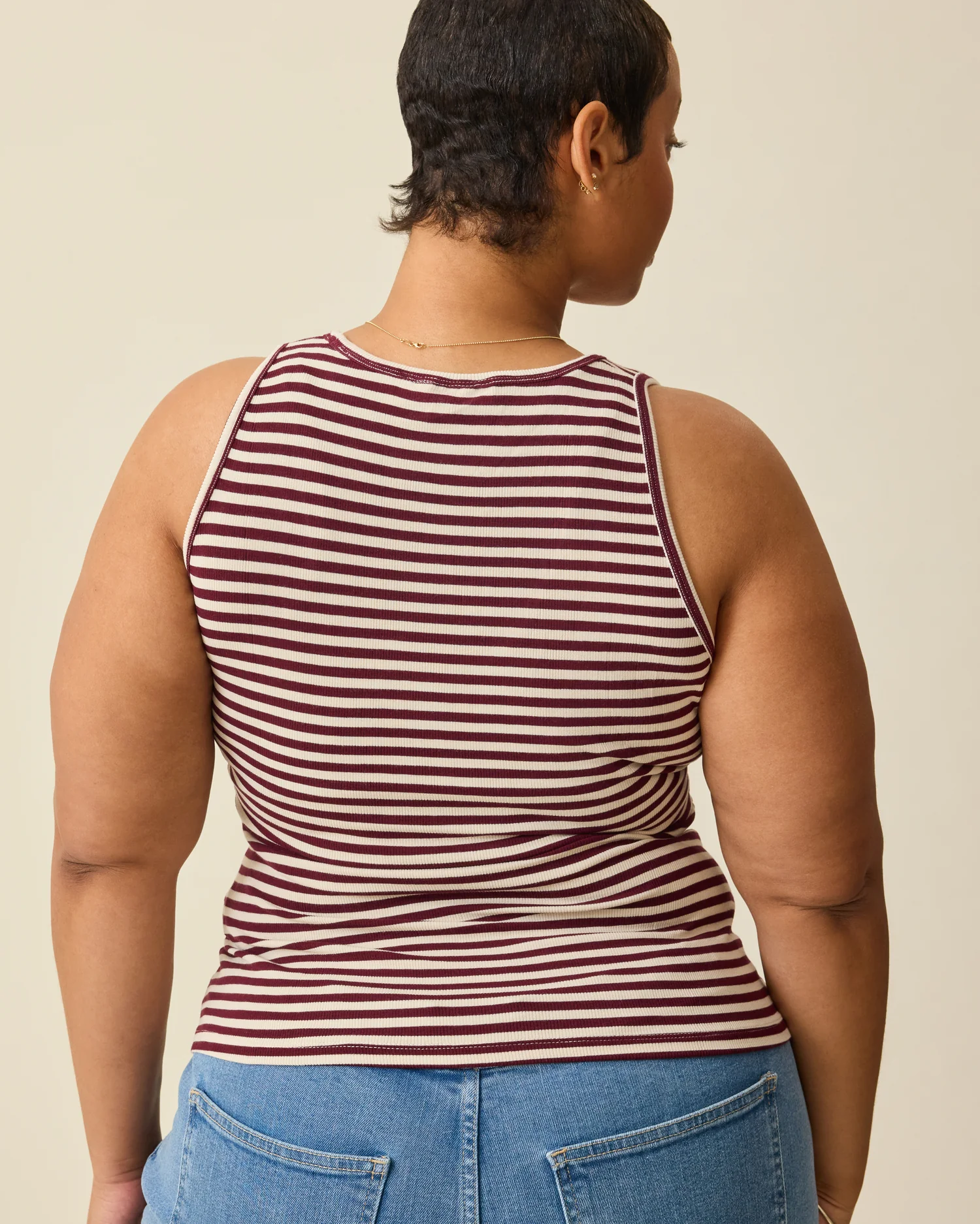 Ribbed Bamboo Scoop Neck Nursing Tank | Garnet Stripe - Image 5