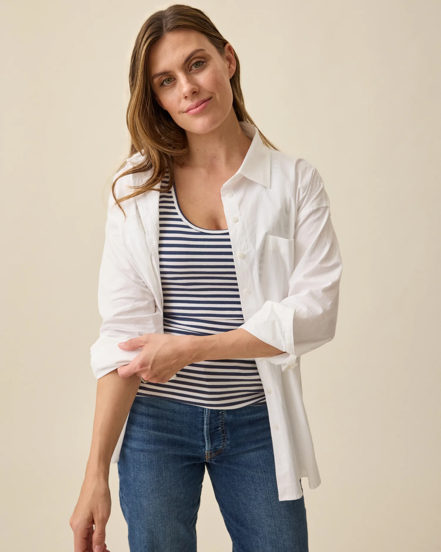 Ribbed Bamboo Scoop Neck Nursing Tank | Navy & White Stripe - Image 5