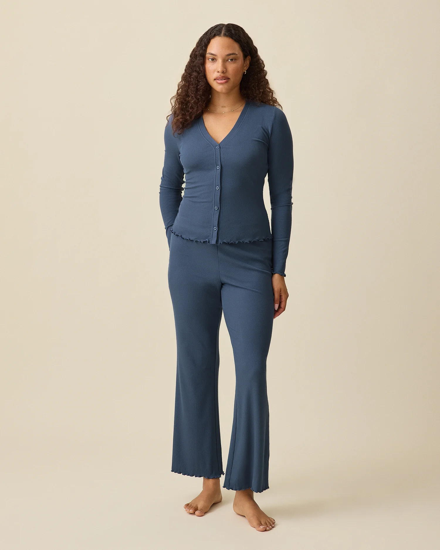 Ribbed Modal Cardigan | Light Navy - Image 4