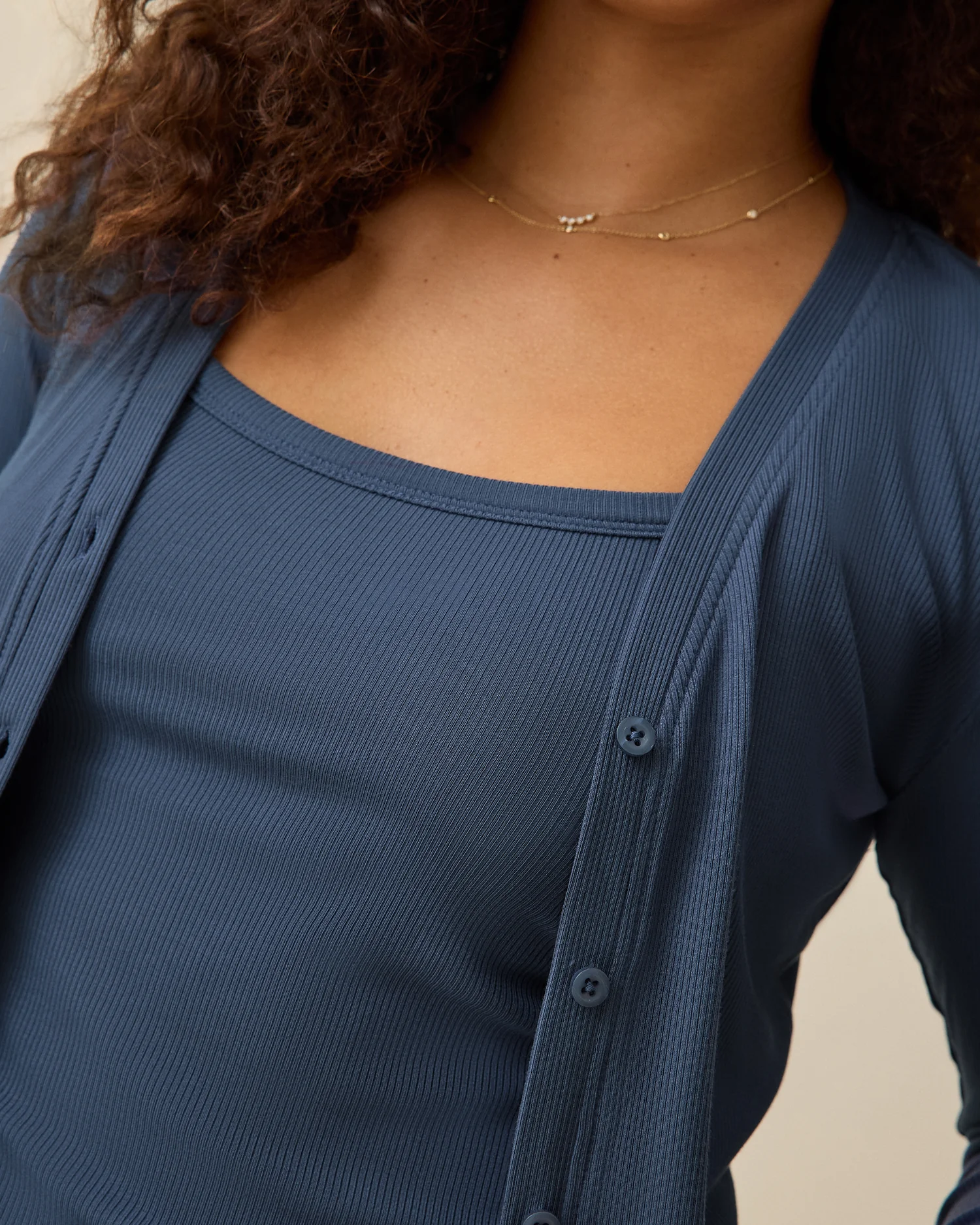 Ribbed Modal Cardigan | Light Navy - Image 5