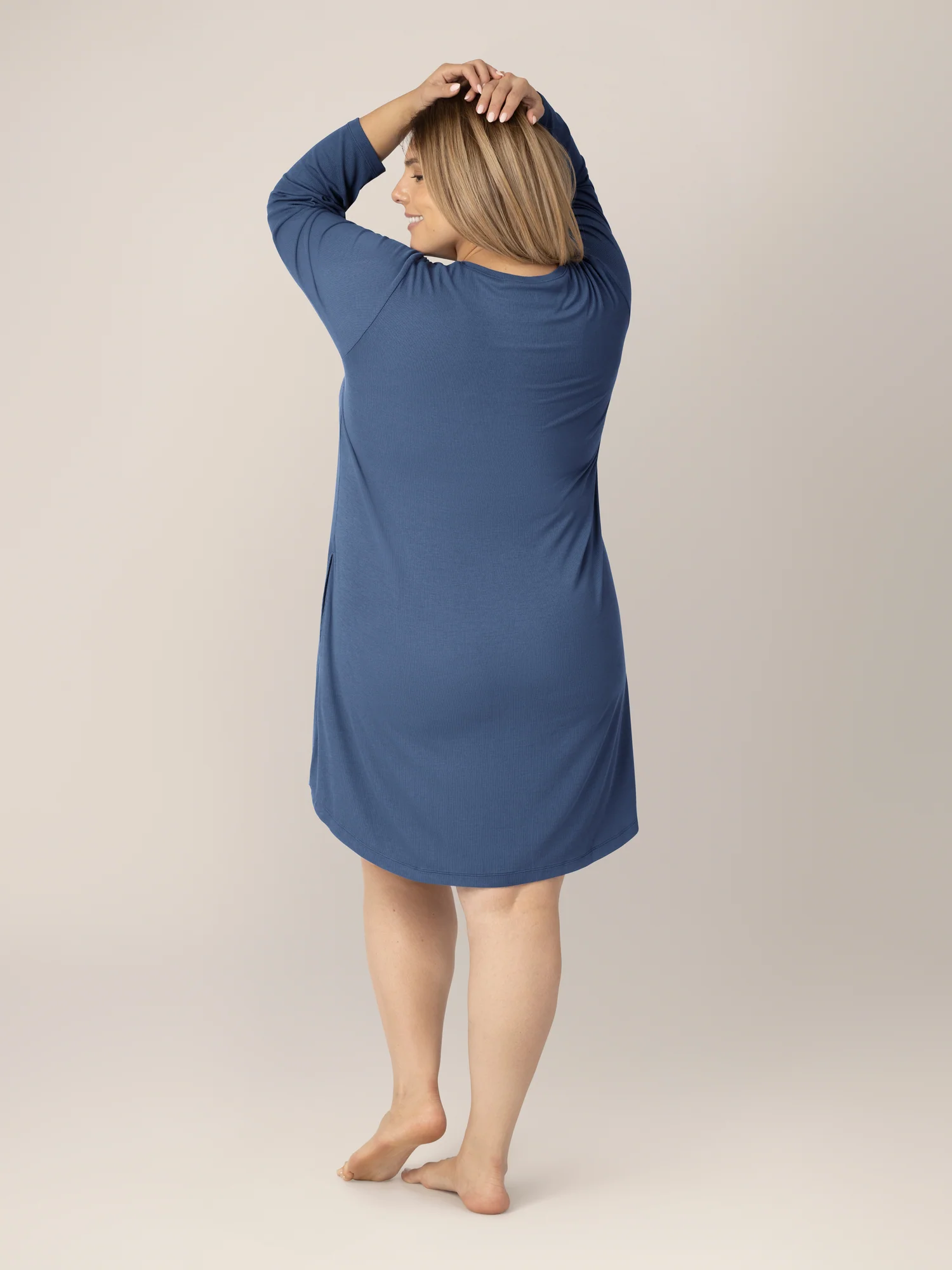 Riley Ribbed Bamboo Maternity & Nursing Nightgown | Slate Blue - Image 5