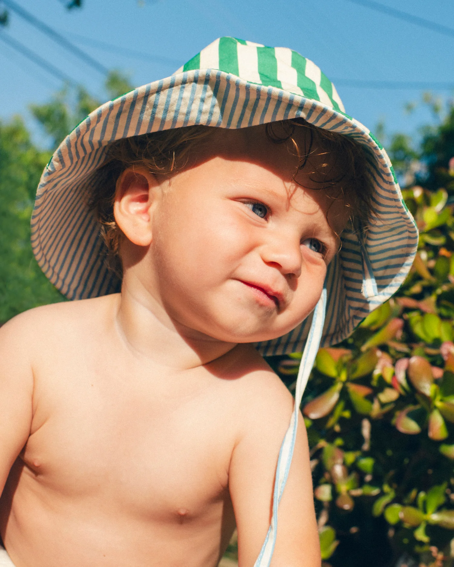 Big Reversible Sun Hat | Blue Pinstripe - Image 5