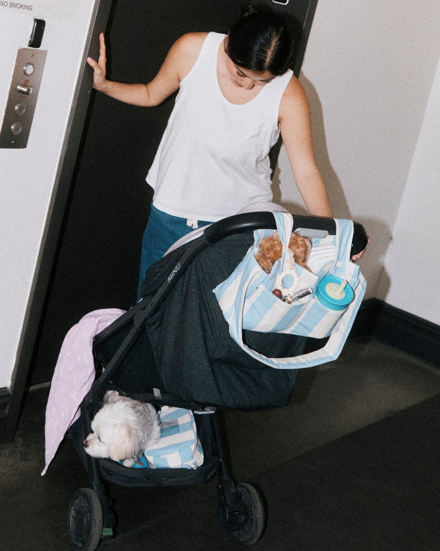 Stroller Party™ Caddy Bag | Blue Wide Stripe - Image 6