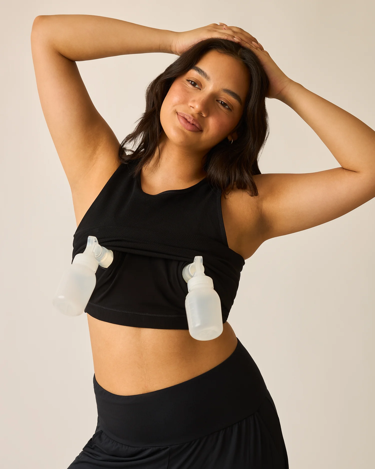 Sublime® Bamboo Hands-Free Pumping Longline Bra Top | Black - Image 2