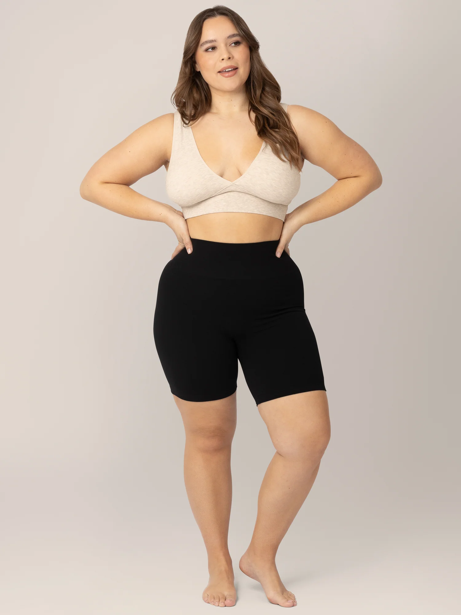 Sublime® Bamboo Maternity & Nursing Plunge Bra | Oatmeal Heather - Image 5