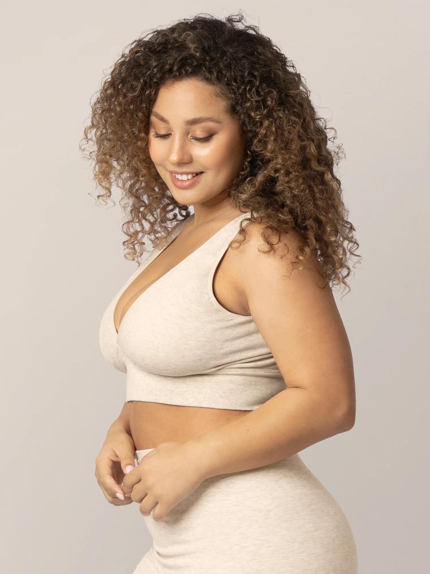Sublime® Bamboo Maternity & Nursing Plunge Bra | Oatmeal Heather - Image 7